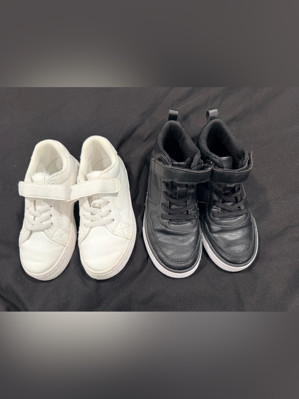 Kids White and Black Casual Sneakers - Classic Velcro and Lace Styles (bundle)